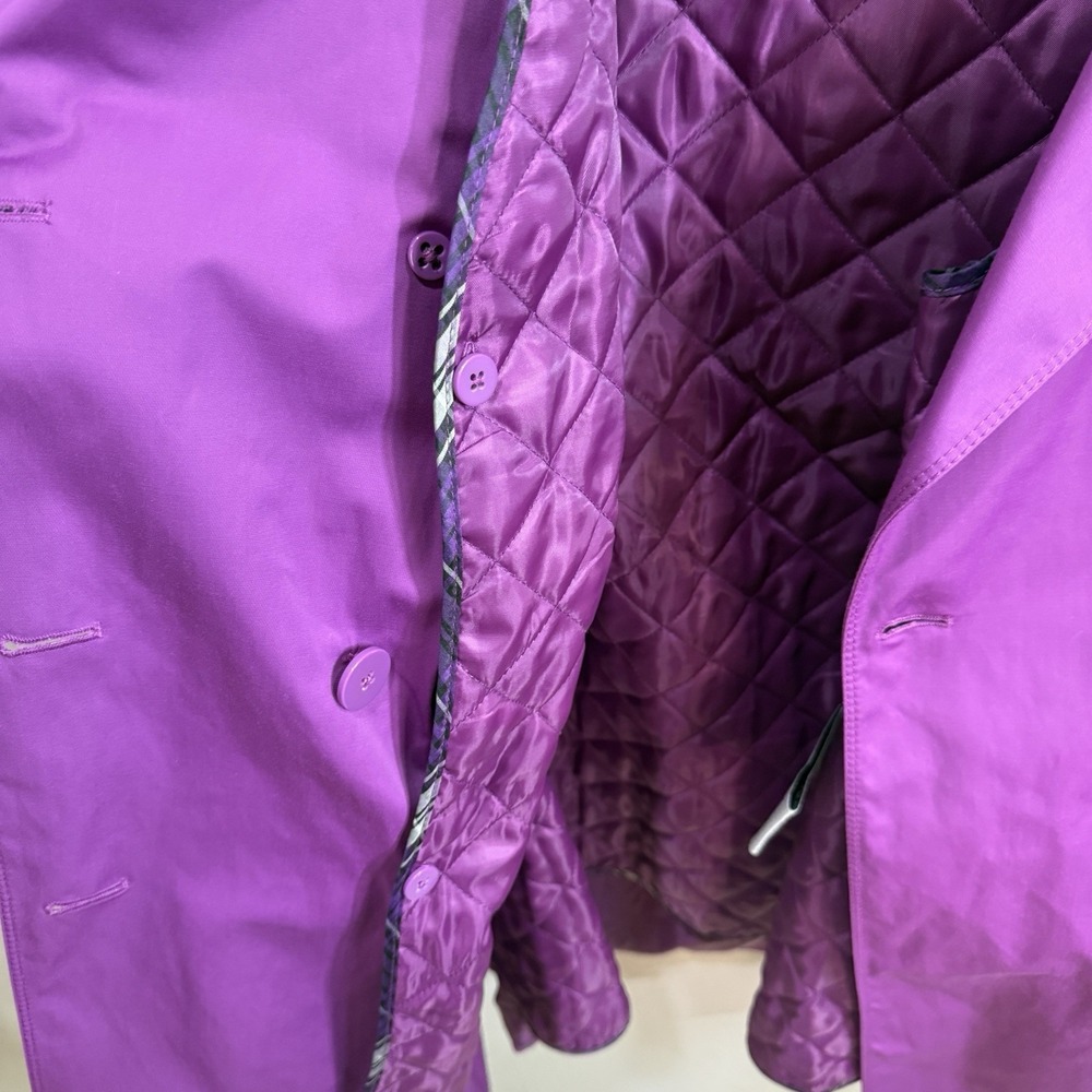 LONDON FOG Trench Coat Purple Grape Jacket With Hoodie & Belt Women Size PM - Picture 8 of 10